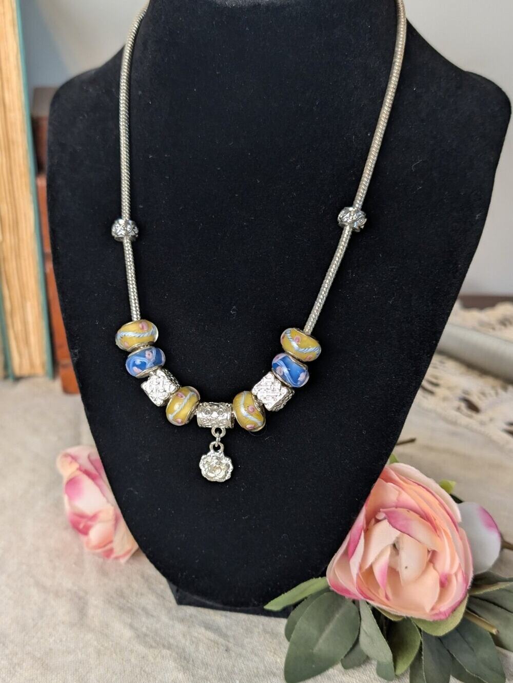 Artisan Lampwork Glass Bead Necklace 925 Sterling Beads European Style Charm